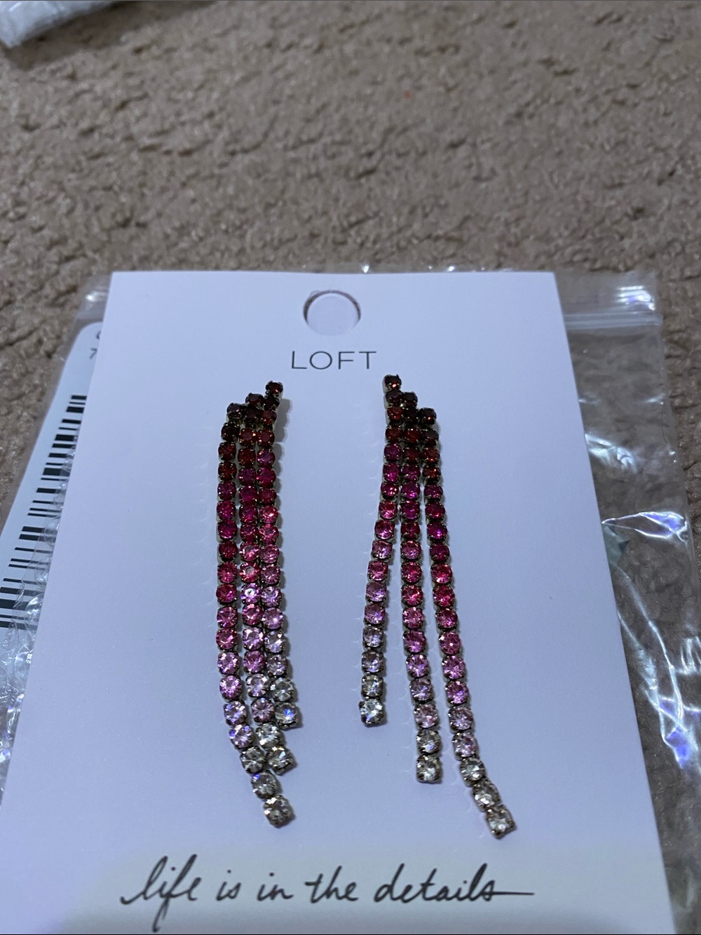 LOFT Pink Gradient Crystal Threader Earrings